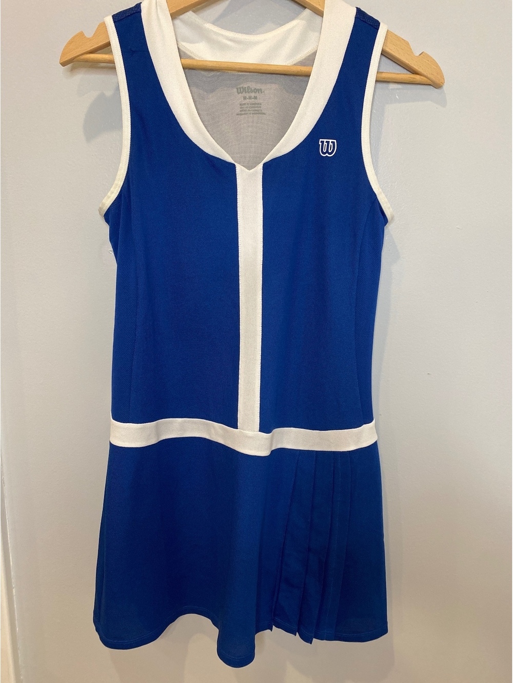 Wilson tennis dress blue white stripe drop waist asymmetrical pleated skirt M